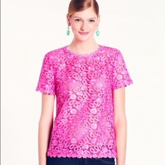 Kate Spade Alexandria Pink Floral Lace Short Sleeve Top Keyhole Back Sz 4 NEW - Picture 2 of 12